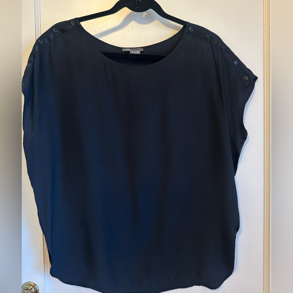 Vince 100% Silk Cap Sleeve Blouse, Black